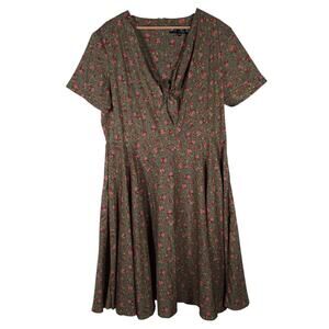 Hell Bunny Vixen Dress 3XL Plus Size Green Pink Floral Flare Pinup Vintagesque